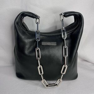 Vintage Gucci Black Leather Silver Chain Shoulder Bag VGUC| Designer Purse